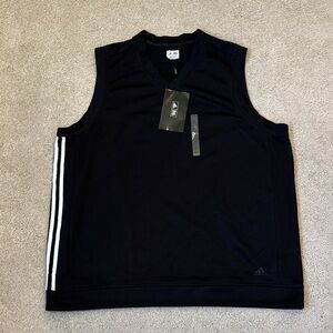 Adidas Men's Black Tank Top with White Stripes